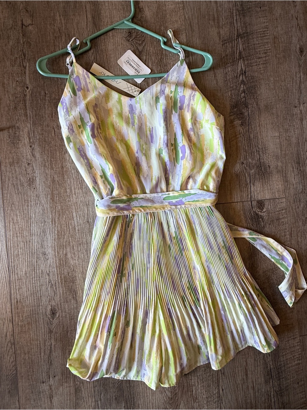 Women’s Pleated Floral Sundress in Pastel Green and Lavender